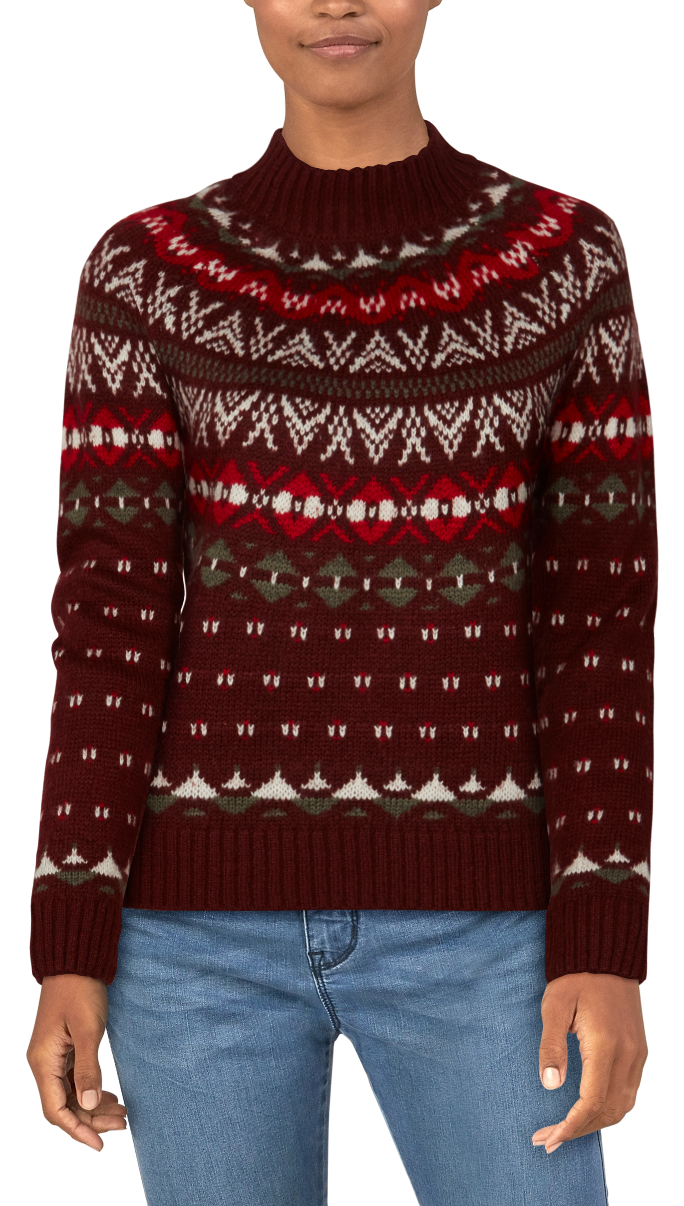 Natural Reflections Fair Isle Mock Neck Long-Sleeve Sweater for Ladies ...